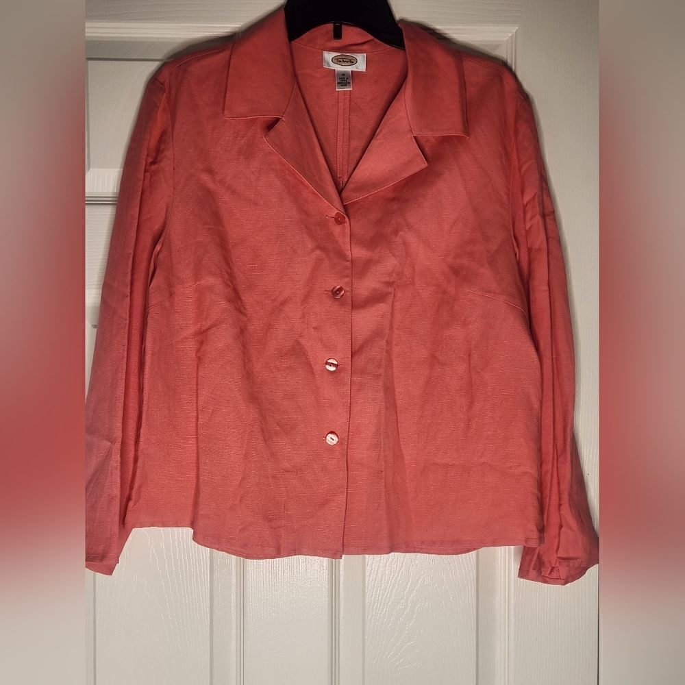 Talbots 16 Coral Orange Lngslv LINEN Blend Open Back Buttons Up Women’s Blazer